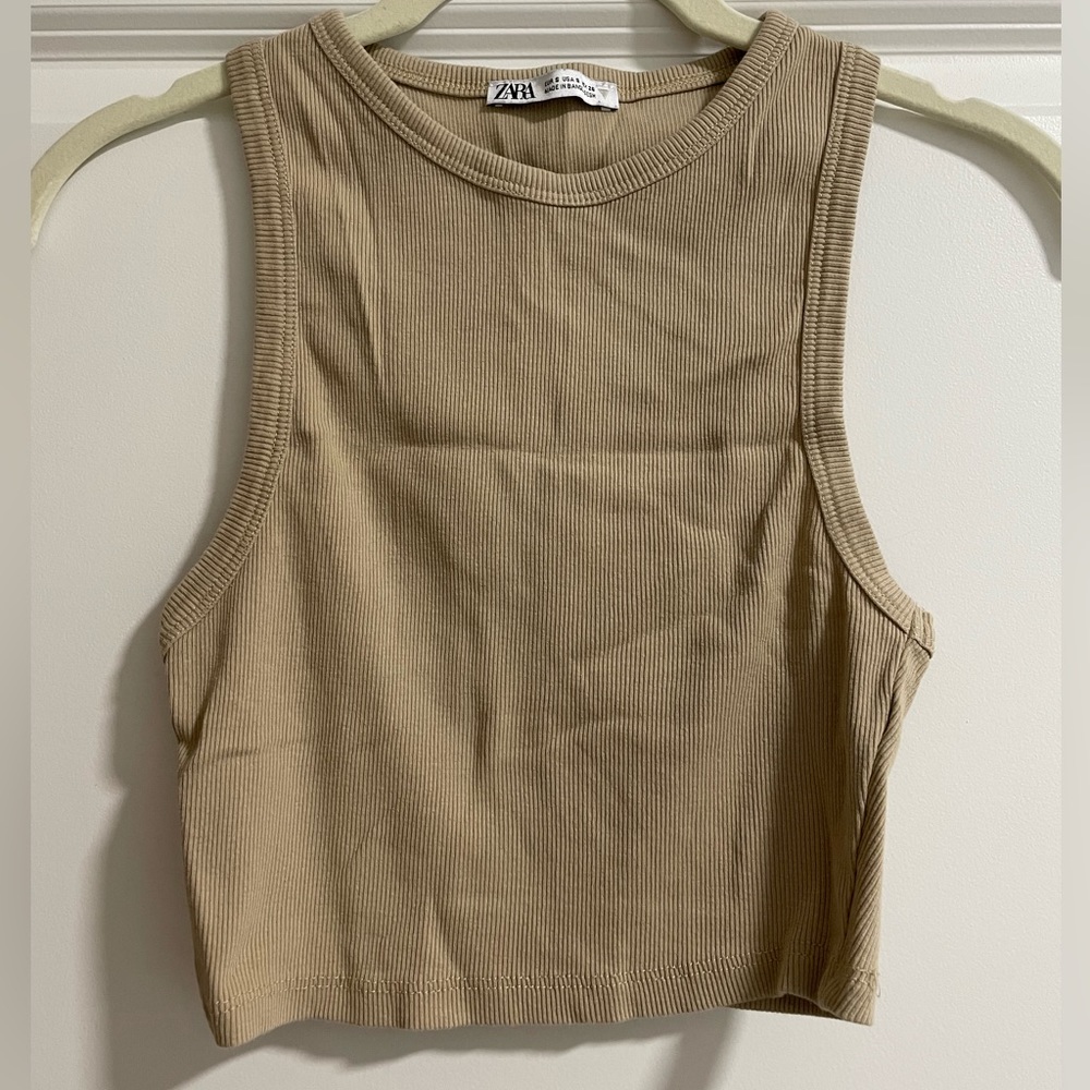 Zara Beige/Cream/Tan/Brown Cropped Top Size S